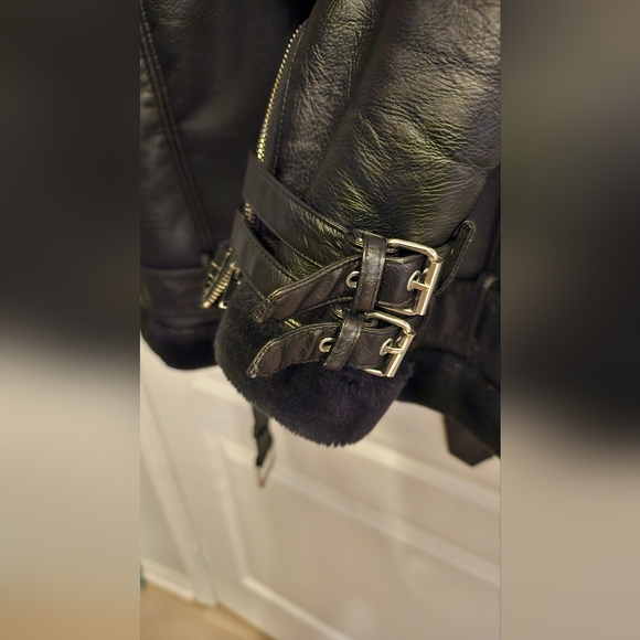 ONLY Black Faux Leather Jacket with Fur Collar - Picture 5 of 5